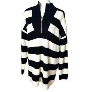 EXPRESS Nautical Black & White Stripe Quarter Zip Sweater Size Medium